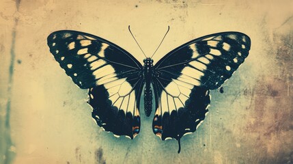 Poster - Artistic close-up of a butterfly with vintage blurred effect and cross-processed tones for a nostalgic and ethereal ambiance.