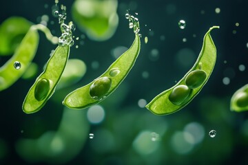 Aufkleber - Bright and vivid green edamame pods are captured underwater, highlighting their freshness, vitality, and natural beauty in an engaging aquatic depiction.