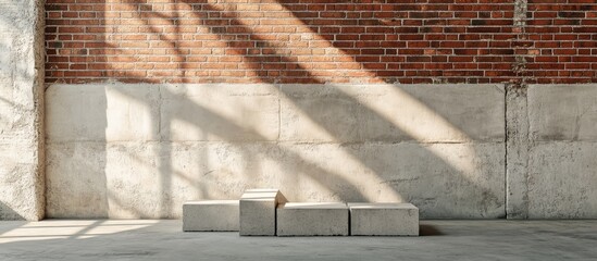 Poster - Unfinished brick wall and concrete blocks highlighting construction craftsmanship and industrial design in a modern interior environment