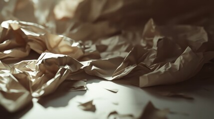 Poster - Textured brown crumpled paper surface with soft shadows creating an artistic and vintage background suitable for various design projects