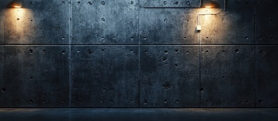 Poster - Urban underground setting with illuminated concrete wall creating a moody ambiance in a dark environment showcasing industrial aesthetics