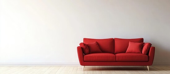 Poster - Modern interior design featuring a vibrant red couch against a clean minimalist white wall enhancing contemporary decor aesthetics