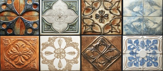 Poster - Decorative wall tile designs featuring intricate patterns and textures ideal for enhancing interior decor aesthetics