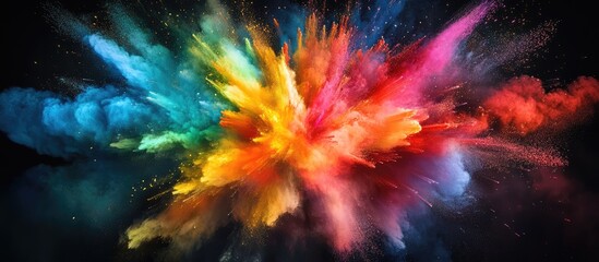 Poster - Colorful powder explosion creating a stunning visual of vibrant hues ideal for artistic designs and promotional projects