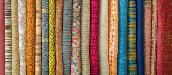 Poster - Diverse collection of colorful furniture fabrics displaying unique textures and patterns for interior design and home decor inspiration