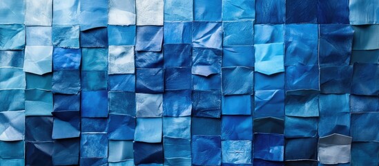 Poster - Textured mosaic of different blue shades creating a vibrant and artistic background for design and decoration projects.