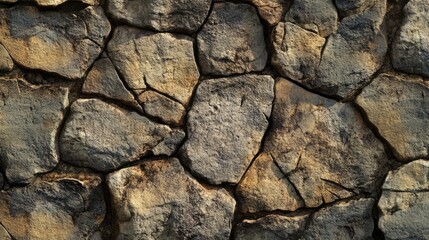 Poster - vintage stone masonry texture with cracks on weathered rock surface in earthy tones for background or design use