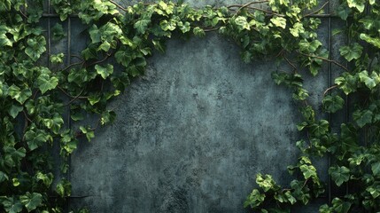 Poster - Vibrant green vine leaves cascading over a rustic fence creating an enchanting natural backdrop for artistic compositions