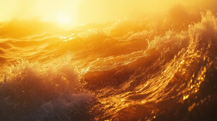 Poster - Golden sunrise reflecting on dynamic ocean waves creating a serene and adventurous landscape perfect for nature enthusiasts
