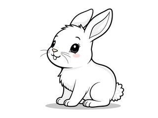 Aufkleber - Small Rabbit Isolated On White Background, Depicted In Black And White Graphic Design With Simple Cute Appearance. 00003
