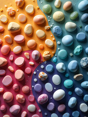 Aufkleber - Small Stones On A Colorful Background Create A Visually Appealing Top View When Arranged In A Decorative Pattern. 00001