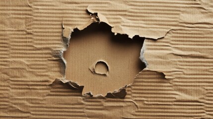 Poster - Textured vintage cardboard with a hole showcasing wear and tear perfect for backgrounds and creative design projects.