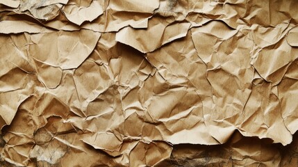 Poster - Crumpled vintage paper texture with rustic brown tones ideal for backgrounds or artistic applications in nostalgic design projects