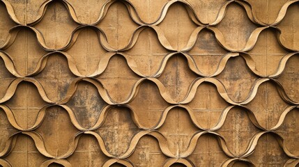 Poster - Textured vintage cardboard background featuring an intricate pattern of overlapping curves and waves in warm brown tones.