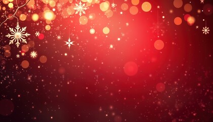 Aufkleber - Festive red bokeh background features snowflakes, Christmas lights. Frosty sky pattern creates warm holiday atmosphere. Perfect for seasonal designs, holiday decor. Illustration features vibrant red