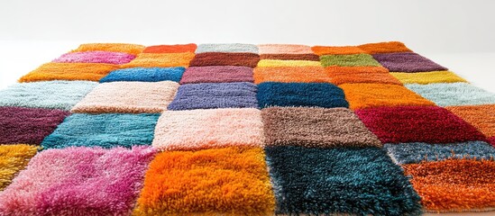 Poster - Vibrant multicolored textured carpet design on a white background perfect for interior design inspiration and home decor ideas