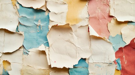 Poster - Old shabby paper vintage textured background with peeling layers in soft pastel colors for creative design projects or artistic uses