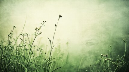Poster - Soft green vintage background with delicate wildflowers creating a serene and calming atmosphere for design and creative projects