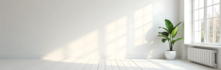 Poster - Simple White Interior Design Featuring A Blank Wall Created Using Bright And Warm Mock Up Tones. 00002