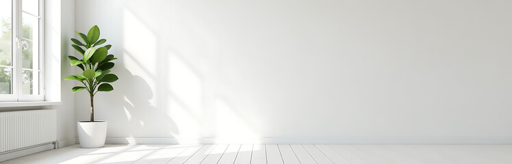 Poster - Simple White Interior Design Featuring A Blank Wall Created Using Bright And Warm Mock Up Tones. 00001