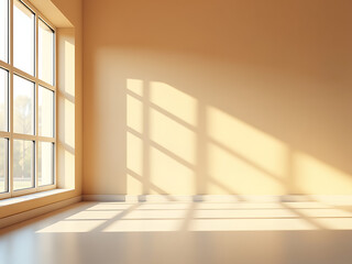 Poster - Simple Empty Space With Large Windows Receives Bright Warm Tones, Ideal For Creating A Clean Advertising Mock Up Atmosphere. 00002