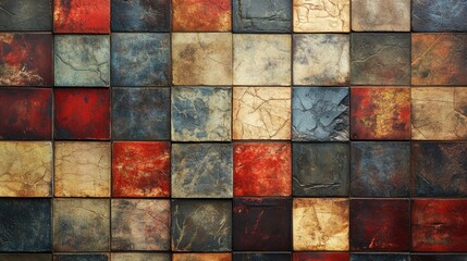 Poster - Vintage mosaic wall texture featuring colorful stone elements in various shades and patterns perfect for background design.