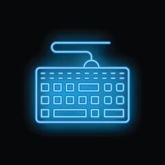 Poster - Neon keyboard and mouse glowing blue, representing online communication, gaming, or digital art creation