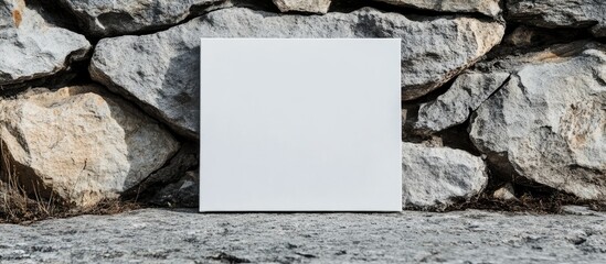 Poster - Blank canvas on a rustic stone wall ideal for artistic inspiration and creative projects in a natural setting