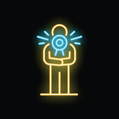 Poster - Neon icon of a businessman holding a big idea light bulb