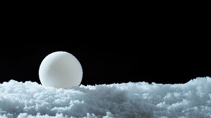 Poster - Elegant white Christmas ornament nestled in soft snow with a dramatic black background creating a serene winter atmosphere