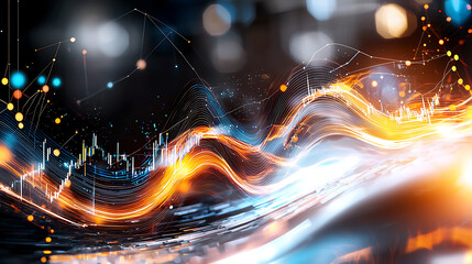 Poster - Dynamic financial data visualization digital realm infographic style abstract environment high-tech viewpoint modern concept