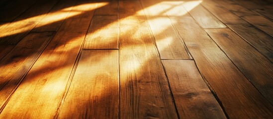 Aufkleber - Cozy warm wooden floor with sunlight rays creating inviting atmosphere and beautiful natural light effects