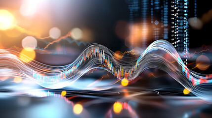 Poster - Dynamic data visualization waves digital technology environment abstract art concept futuristic viewpoint