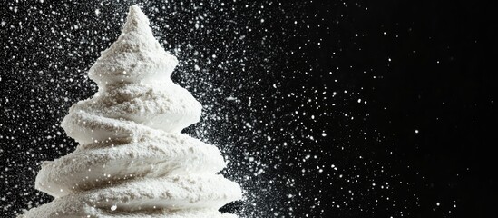 Poster - Flour Christmas tree against a black background with empty space for text ideal for holiday promotions and festive designs