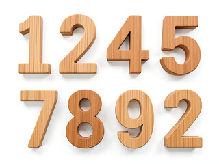 Aufkleber - Set Of Isolated Wooden Numbers In 3d Format With White Background And Transparent Png Image For Design Use. 00001