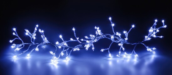 Aufkleber - Elegant white fairy lights glowing against a deep blue background creating a serene nighttime ambiance for festive decor or celebrations