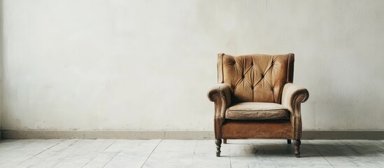Poster - Vintage armchair in a minimalistic setting emphasizing home decor and timeless design aesthetics with a neutral backdrop