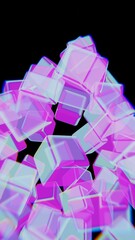 Aufkleber - Abstract 3D Transparent Cubes with Neon Glow