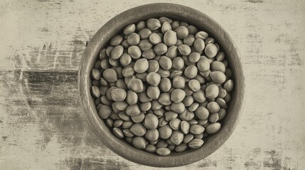 Poster - Vintage bowl of lentils with a desaturated rustic background ideal for culinary or health-related concepts
