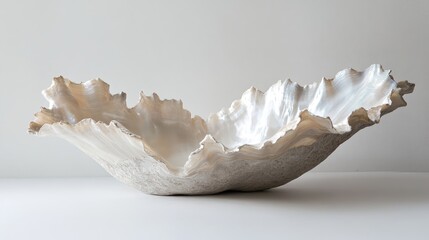 Poster - Elegant white mother of pearl shell with textured edges displayed on a neutral background for decorative or artistic purposes