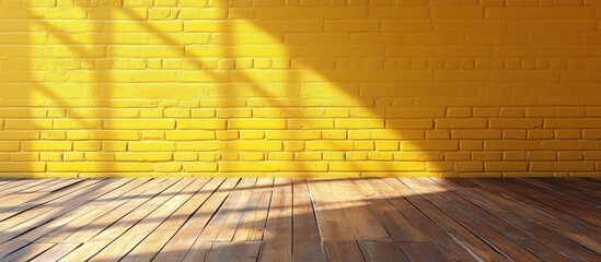 Aufkleber - Vintage room interior featuring a vibrant yellow brick wall with warm wooden flooring perfect for design inspiration and home decor projects
