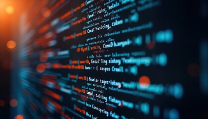 Aufkleber - Dynamic coding display shows data encryption algorithms. Secure tech system displays code. Coding data encryption system in progress. Digital data flows. Intricate coding process for digital