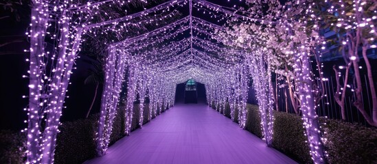 Leinwandbilder - Purple bokeh lights creating a magical illuminated pathway in a beautiful garden setting at night