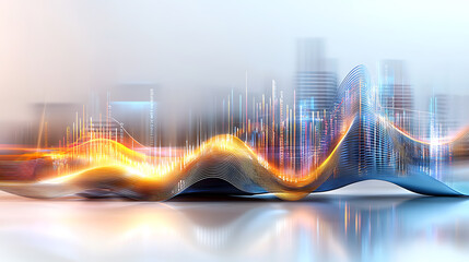Poster - Dynamic sound waves visualized in urban landscape digital art modern environment futuristic viewpoint