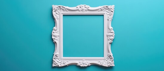 Aufkleber - Ornate white photo frame for elegant home decor displayed against a vivid blue background creating a striking visual contrast