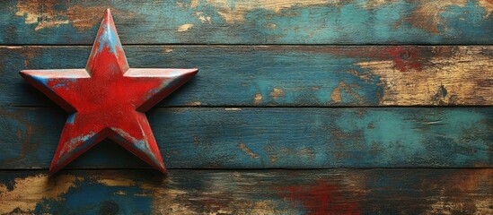 Aufkleber - Patriotic red and blue star on rustic wooden background with open text space for creative designs or announcements