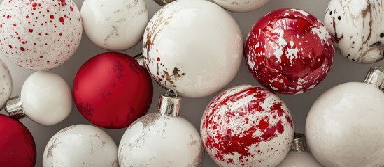 Poster - Decorative white and red Christmas ornaments for festive tree or home decoration during the holiday season