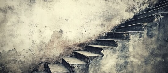 Poster - Weathered concrete stairway showcasing rustic charm and historical architecture enhanced by a vintage filter for a timeless feel