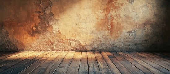 Aufkleber - Rustic vintage room interior showcasing textured walls and warm wooden flooring perfect for interior design inspiration and creative projects