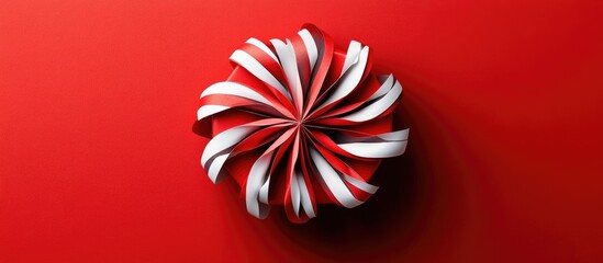 Aufkleber - Red background with a striped gift box and decorative ribbon creating a festive holiday greeting card composition for winter celebrations